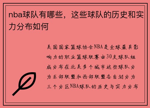 nba球队有哪些,这些球队的历史和实力分布如何